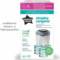 Windeleimer Simplee Sangenic inkl. 6 Nachfüllkassetten - Greenfilm™ - Weiß Grau