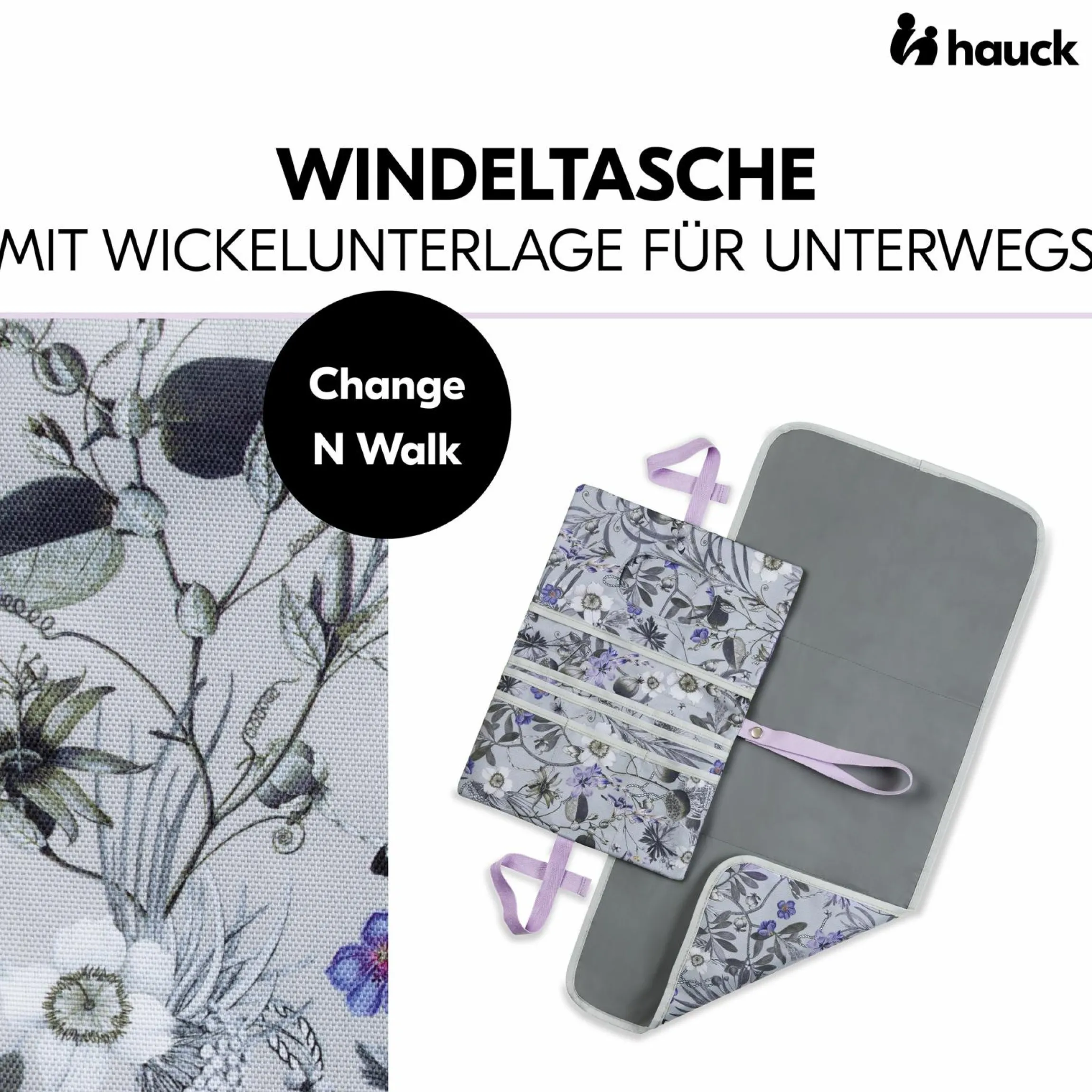 Windeltasche mit Wickelunterlage - Change N Walk - Floral Grey