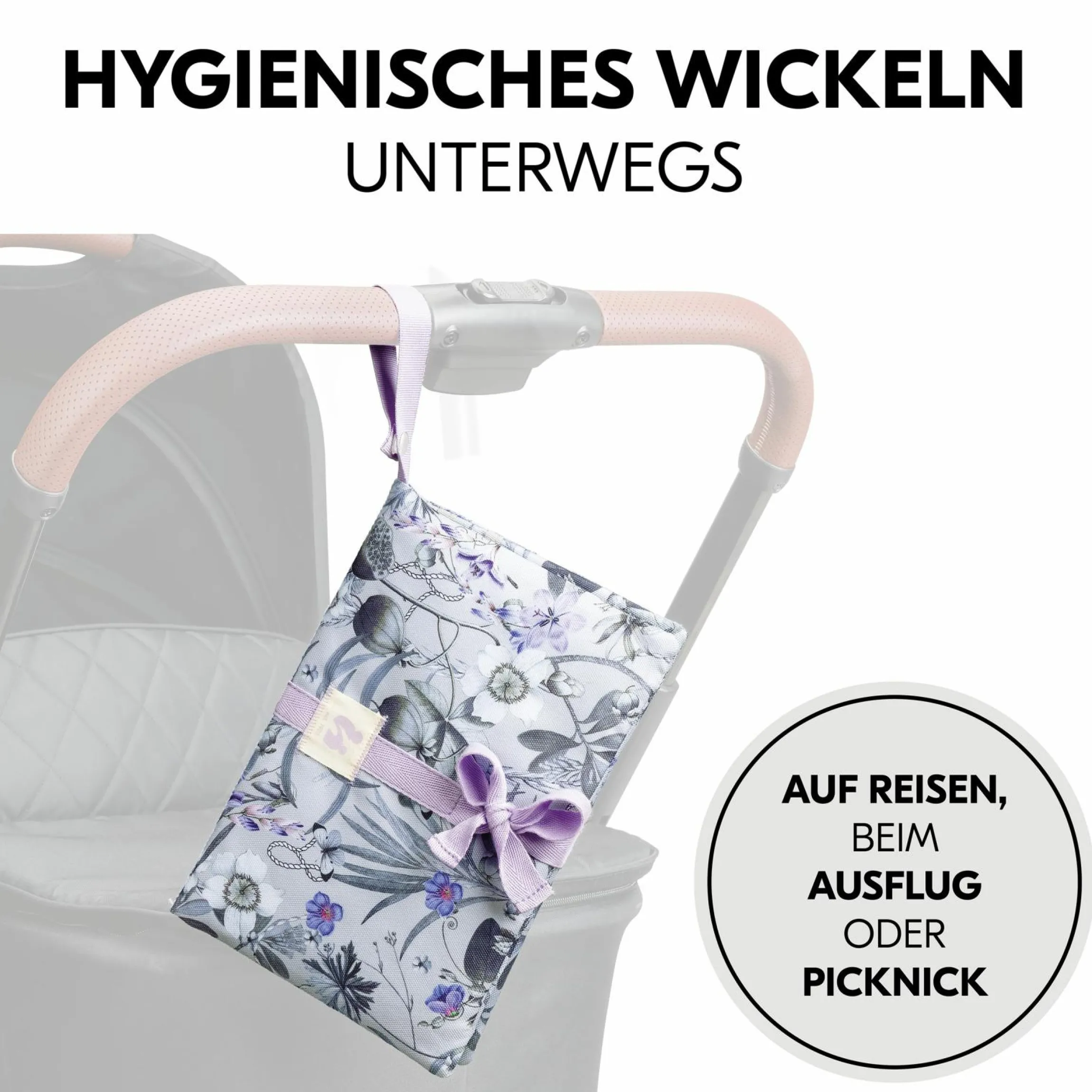 Windeltasche mit Wickelunterlage - Change N Walk - Floral Grey