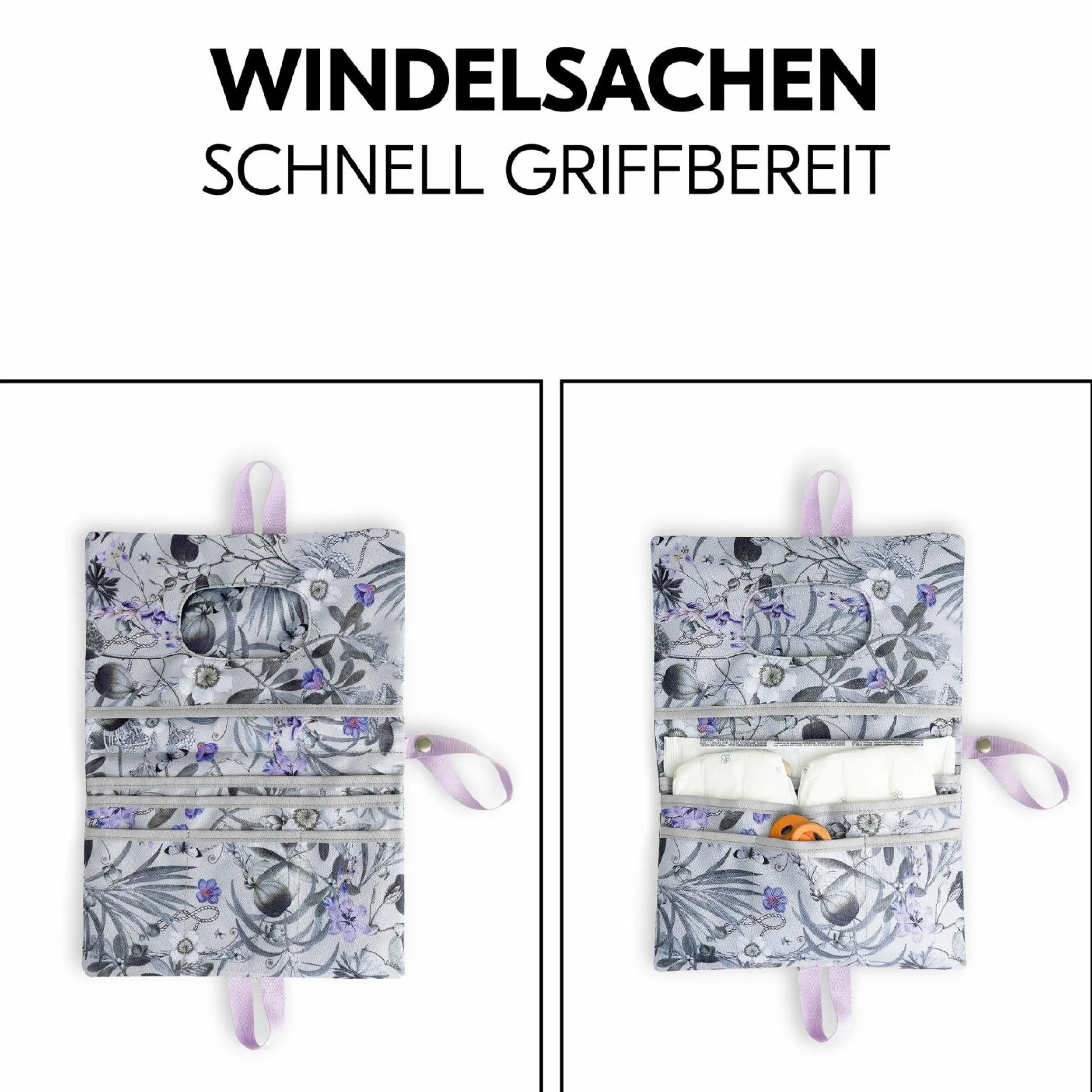 Windeltasche mit Wickelunterlage - Change N Walk - Floral Grey
