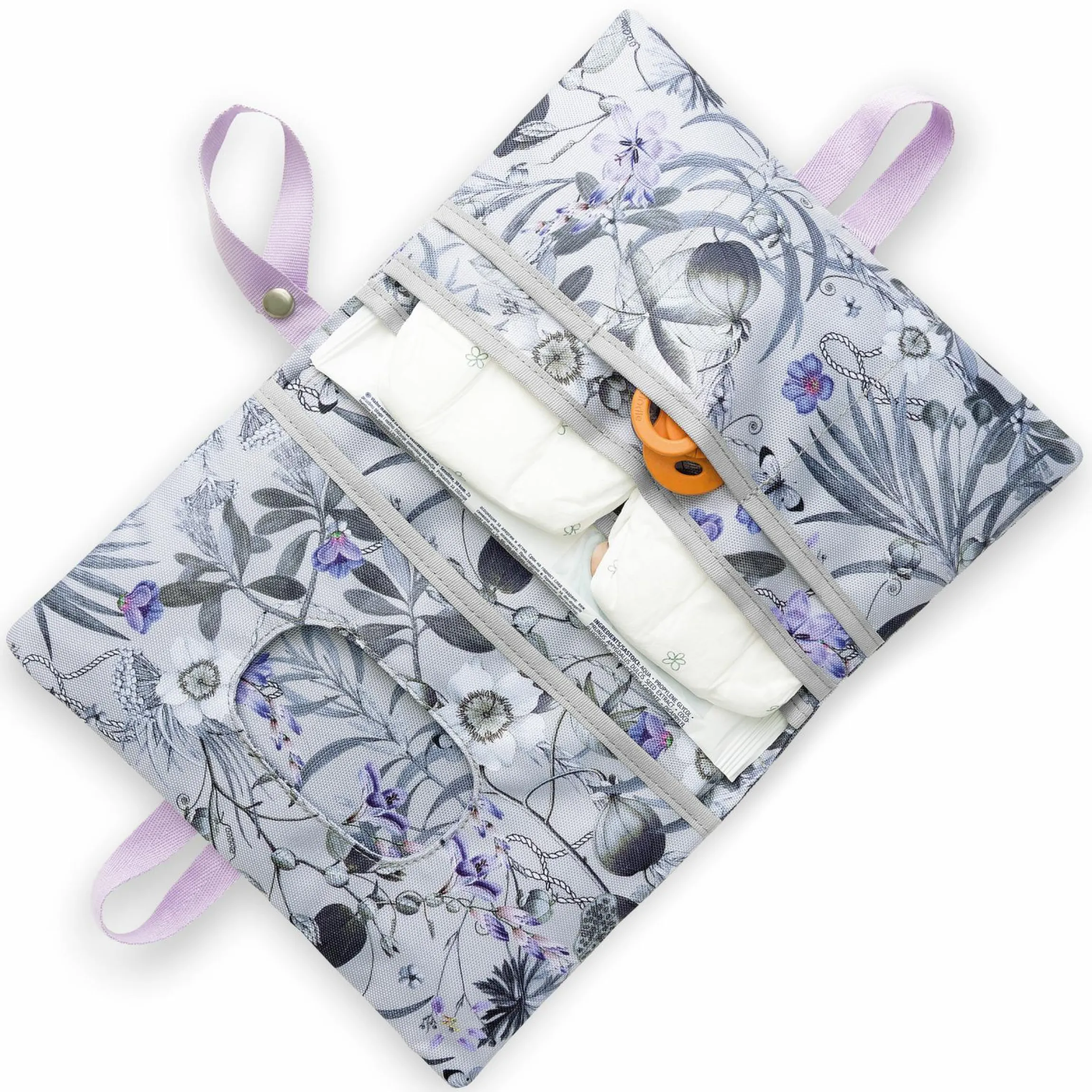 Windeltasche mit Wickelunterlage - Change N Walk - Floral Grey