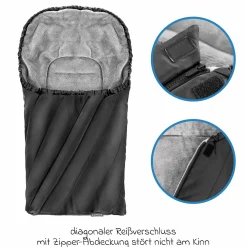 Winter Fußsack Deluxe für Babyschale (Maxi-Cosi, Römer, ABC Design, Cybex u.v.m.) - Schwarz Grau