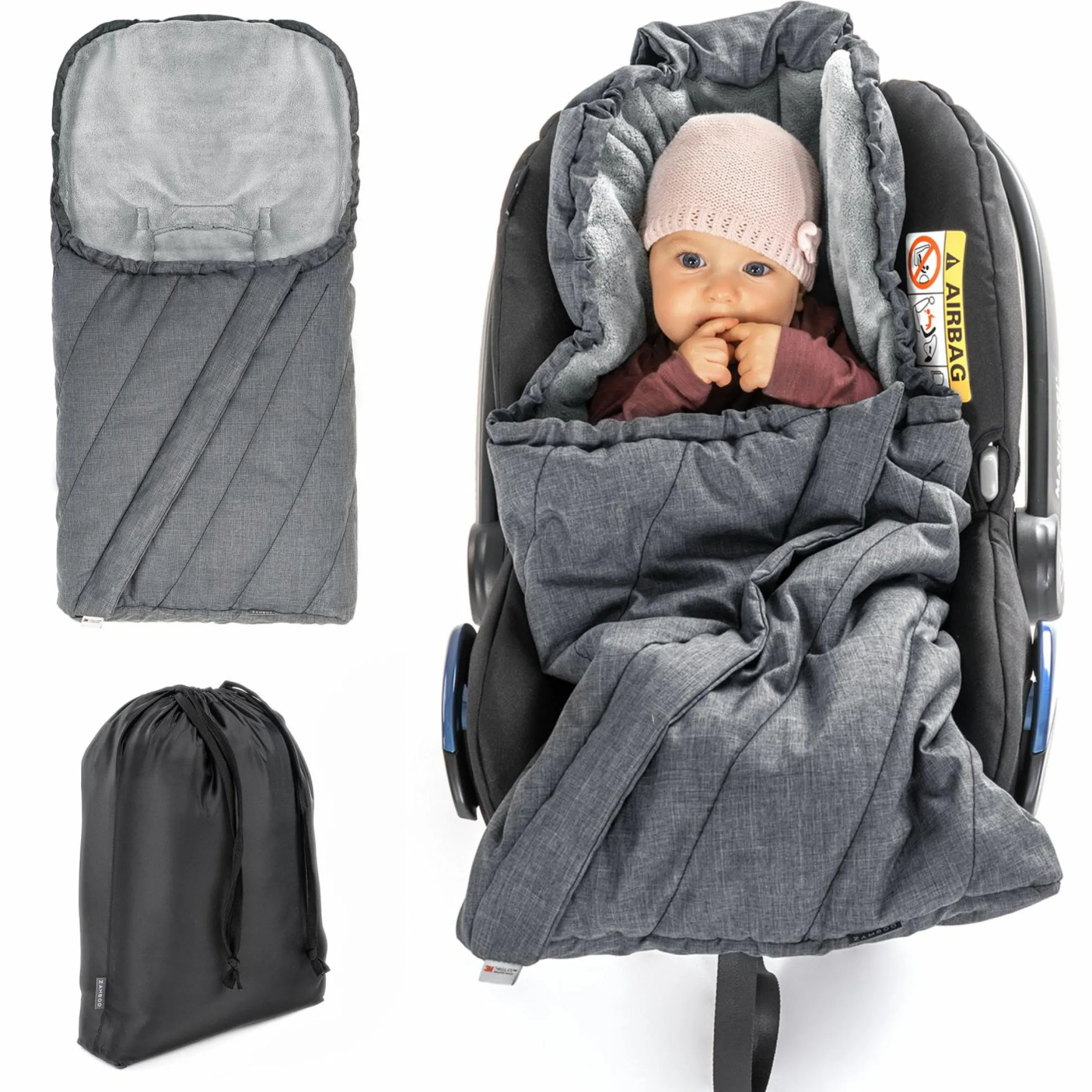 Winter-Fußsack Babyschale 3M PRO - für alle Gurtsysteme - Grau