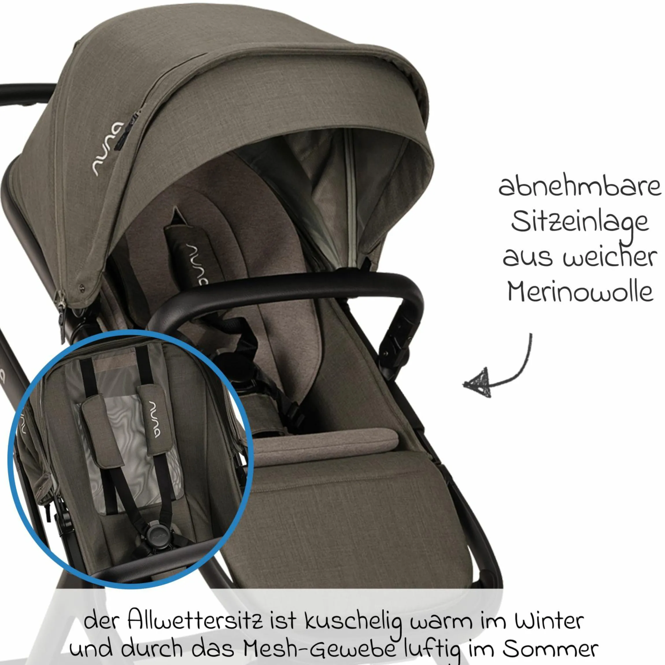 Zweit-Sportsitz DEMI next mit magnetischem Gurtverschluss inkl. Regenschutz - Granite - Kollektion 2025