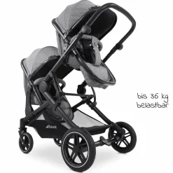 Zwillingskinderwagen Atlantic Twin (inkl. Babywanne für Neugeborene) - bis 36 kg belastbar - Melange Grey
